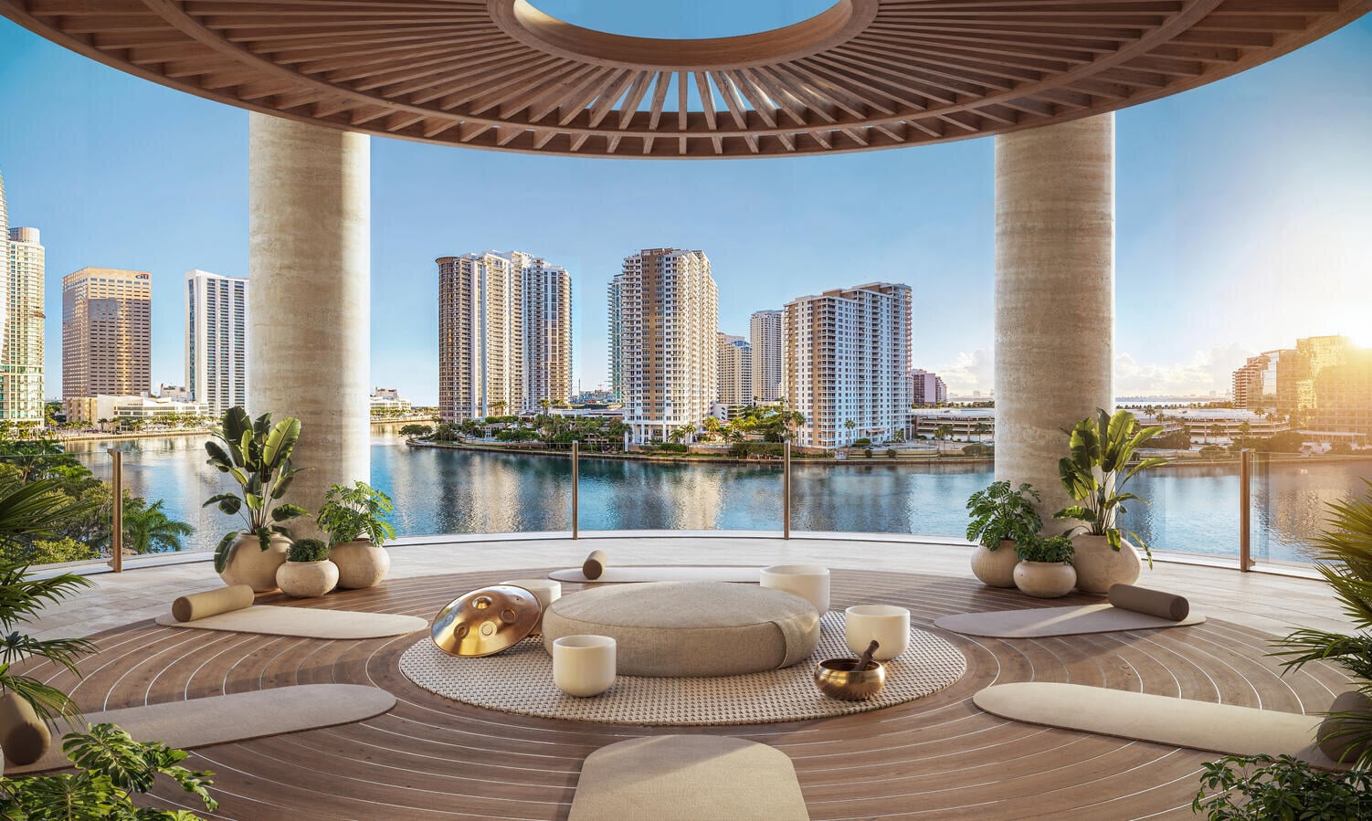 A rendering of an amenity terrace at a South Florida development